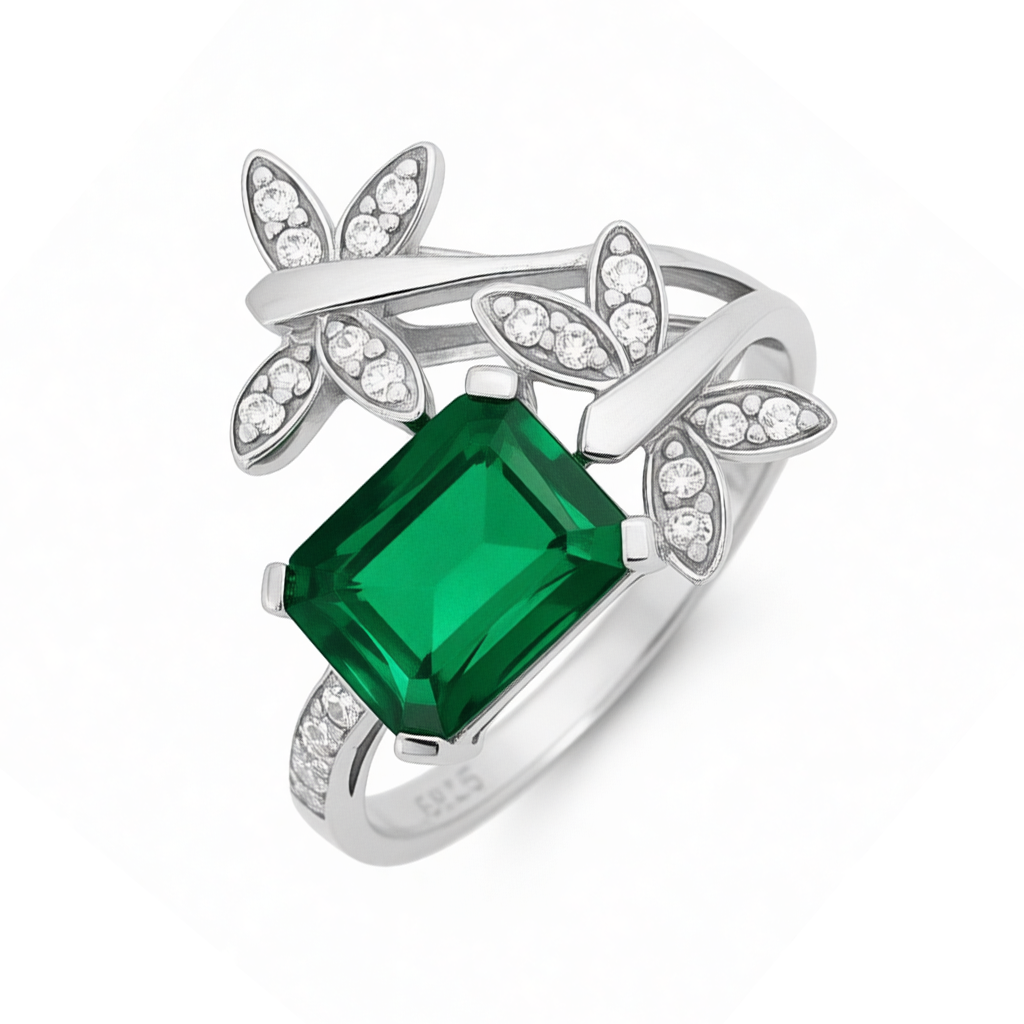 GRANDEUR EMERALD CUT LAB GROWN EMERALD RING R12076