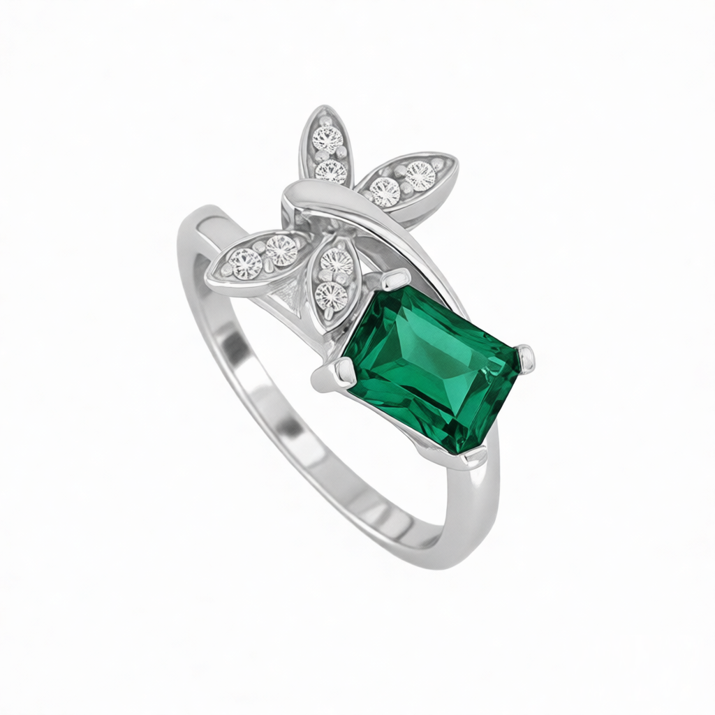 GRANDEUR EMERALD CUT LAB GROWN EMERALD RING R12083