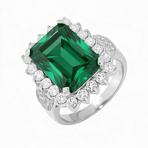 GRANDEUR EMERALD CUT LAB GROWN EMERALD RING R12106