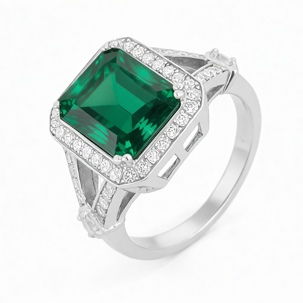 GRANDEUR EMERALD CUT LAB GROWN EMERALD RING R12114