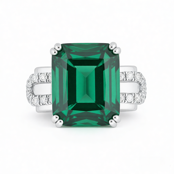 GRANDEUR EMERALD CUT LAB GROWN EMERALD RING R12117