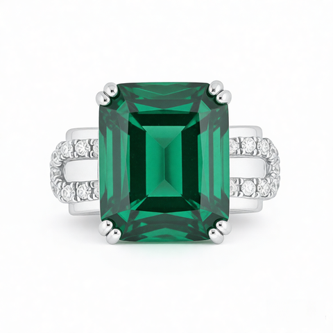 GRANDEUR EMERALD CUT LAB GROWN EMERALD RING R12117