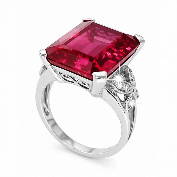 GRANDEUR EMERALD CUT LAB GROWN RUBY RING R12033