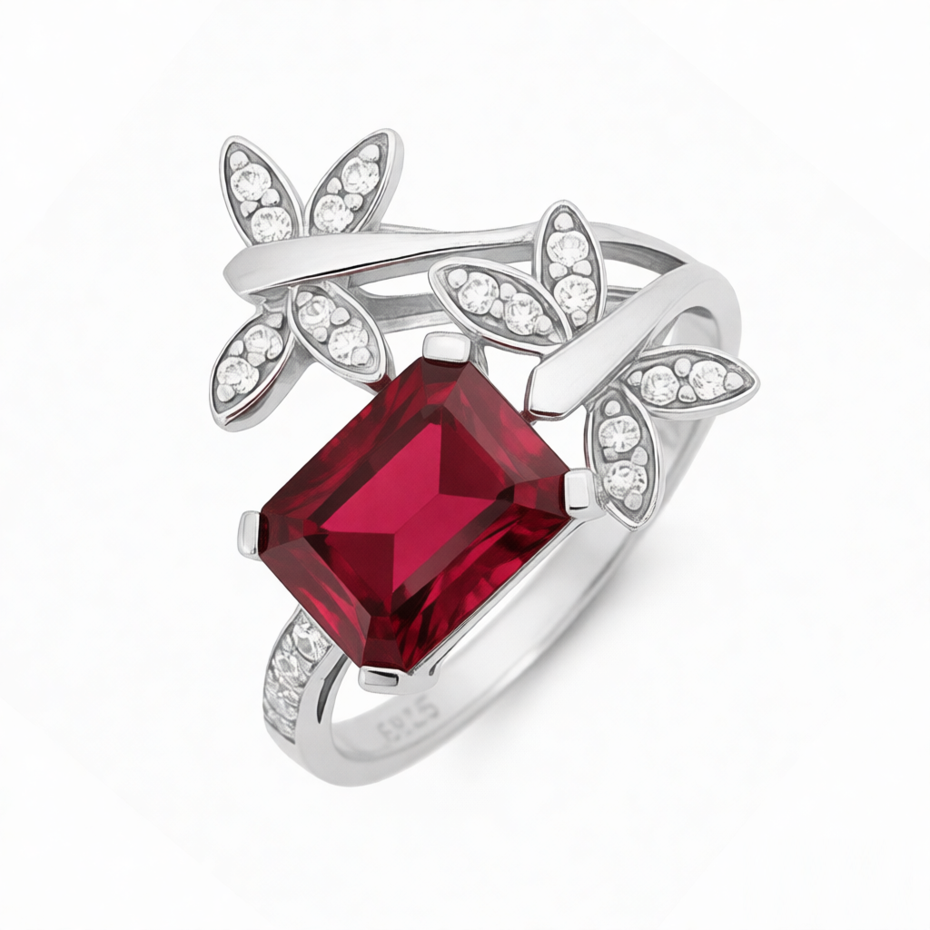 GRANDEUR EMERALD CUT LAB GROWN RUBY RING R12077