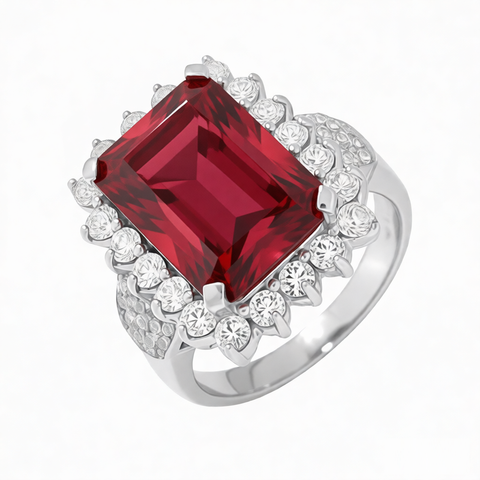 GRANDEUR EMERALD CUT LAB GROWN RUBY RING R12105