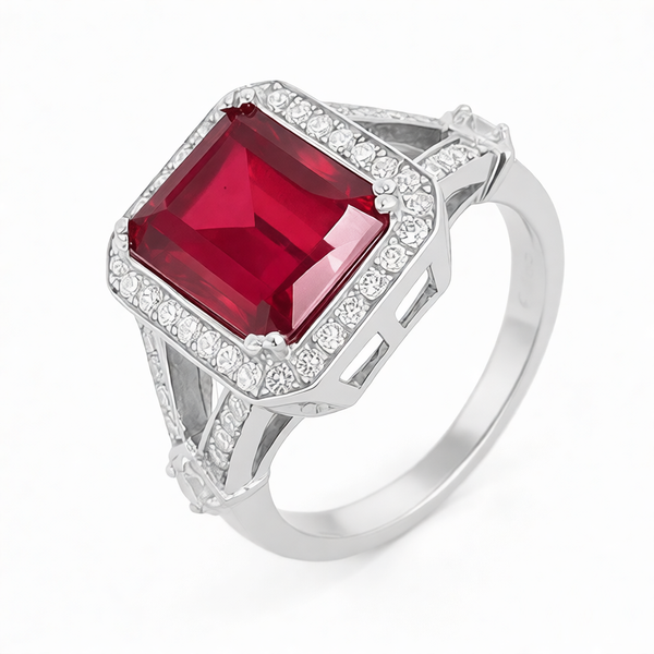 GRANDEUR EMERALD CUT LAB GROWN RUBY RING R12113
