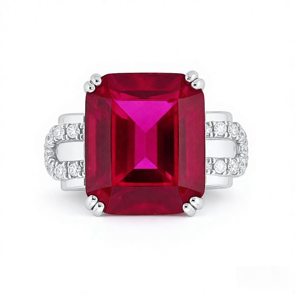 GRANDEUR EMERALD CUT LAB GROWN RUBY RING R12116