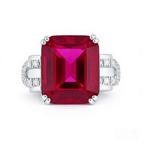 GRANDEUR EMERALD CUT LAB GROWN RUBY RING R12116