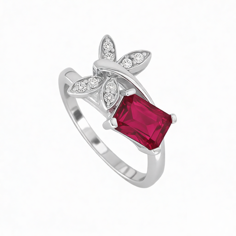 GRANDEUR EMERALD CUT LAB GROWN RUBY RING r12084