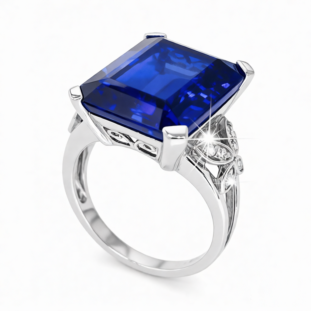 GRANDEUR EMERALD CUT LAB GROWN SAPPHIRE RING R12035