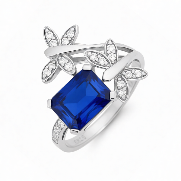 GRANDEUR EMERALD CUT LAB GROWN SAPPHIRE RING R12078