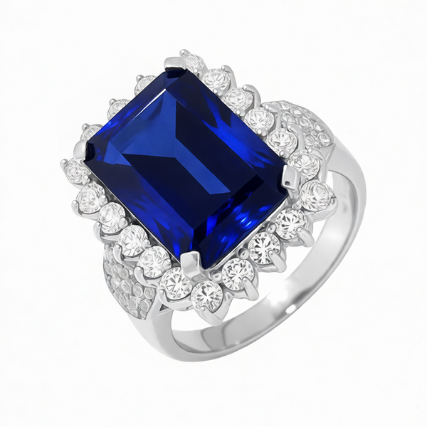 GRANDEUR EMERALD CUT LAB GROWN SAPPHIRE RING R12104