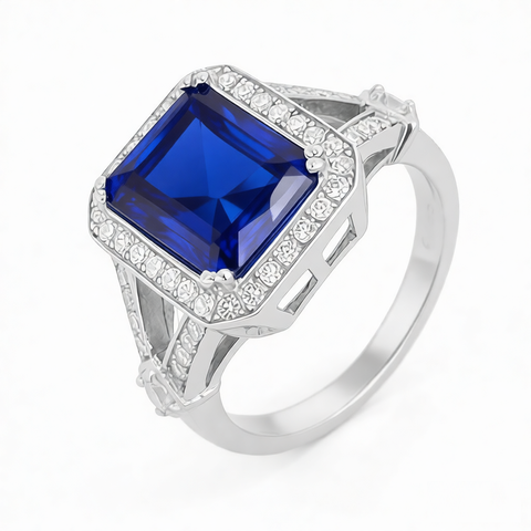 GRANDEUR EMERALD CUT LAB GROWN SAPPHIRE RING R12115
