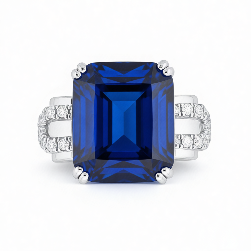 GRANDEUR EMERALD CUT LAB GROWN SAPPHIRE RING R12118