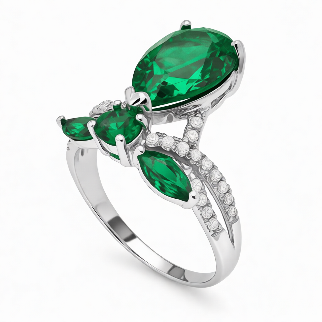 GRANDEUR MARQUISE ROUND PEAR LAB GROWN EMERALD RING R12031