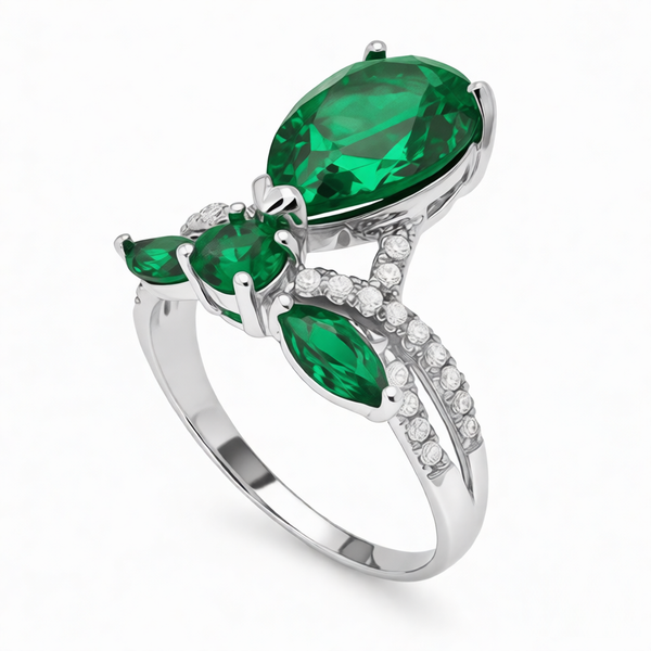 GRANDEUR MARQUISE ROUND PEAR LAB GROWN EMERALD RING R12031