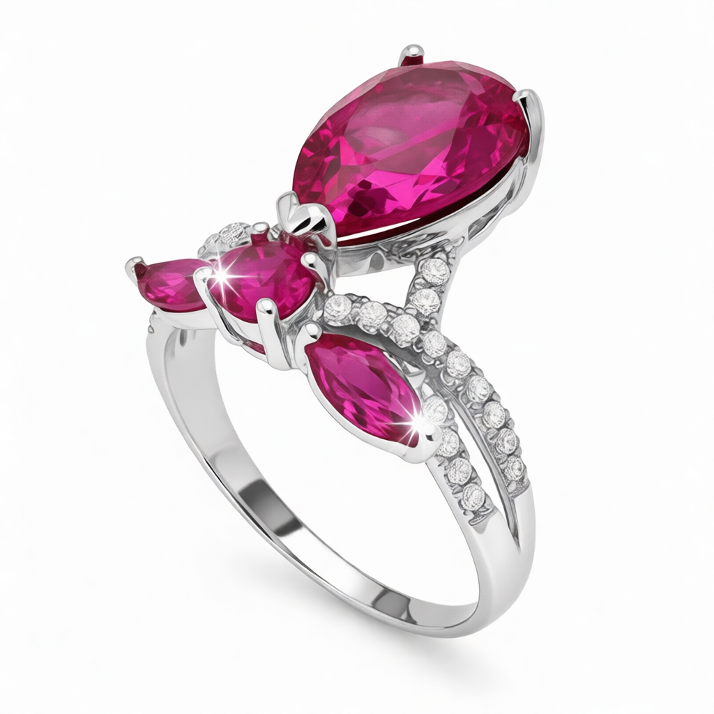 GRANDEUR MARQUISE ROUND PEAR LAB GROWN RUBY RING R12030