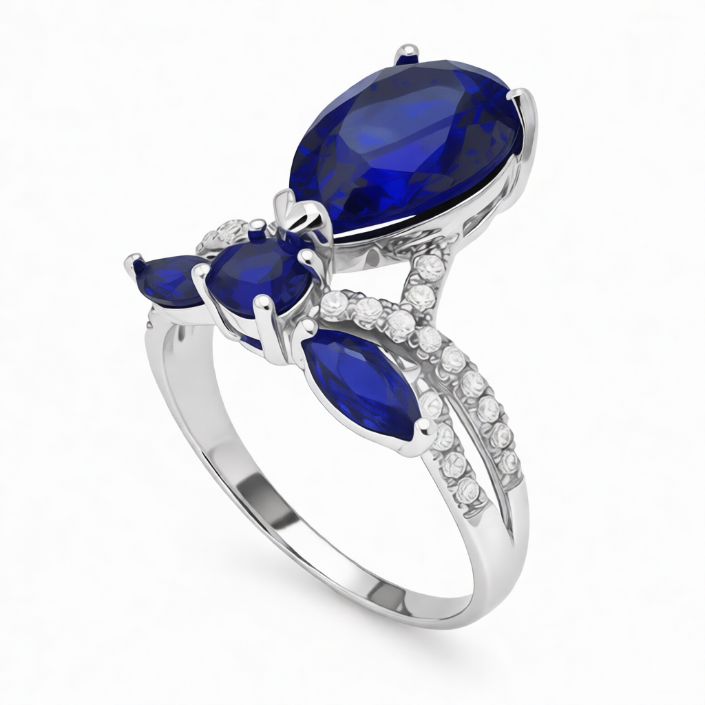 GRANDEUR MARQUISE ROUND PEAR LAB GROWN SAPPHIRE RING R12032