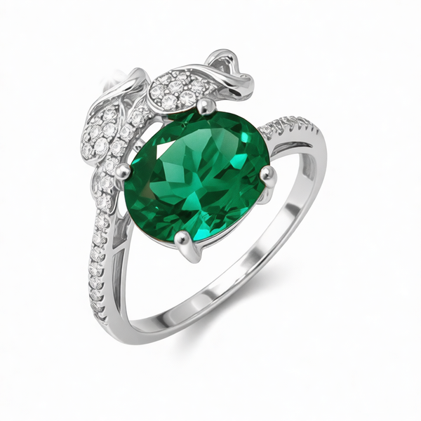 GRANDEUR OVAL LAB GROWN EMERALD FLOWER RING R12079
