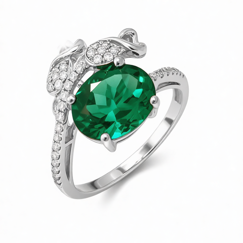 GRANDEUR OVAL LAB GROWN EMERALD FLOWER RING R12079