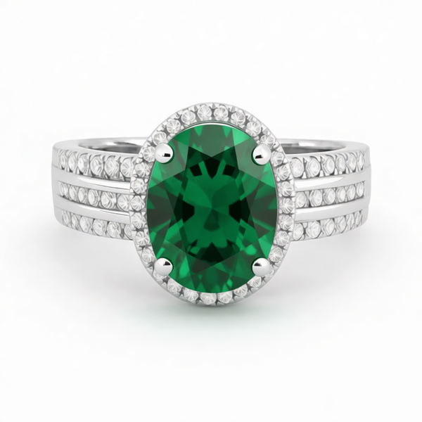 GRANDEUR OVAL LAB GROWN EMERALD RING R12017