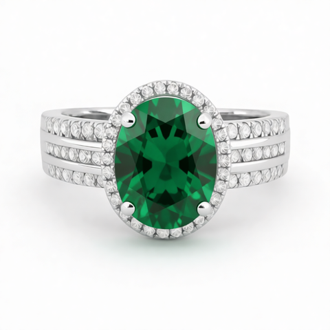 GRANDEUR OVAL LAB GROWN EMERALD RING R12017