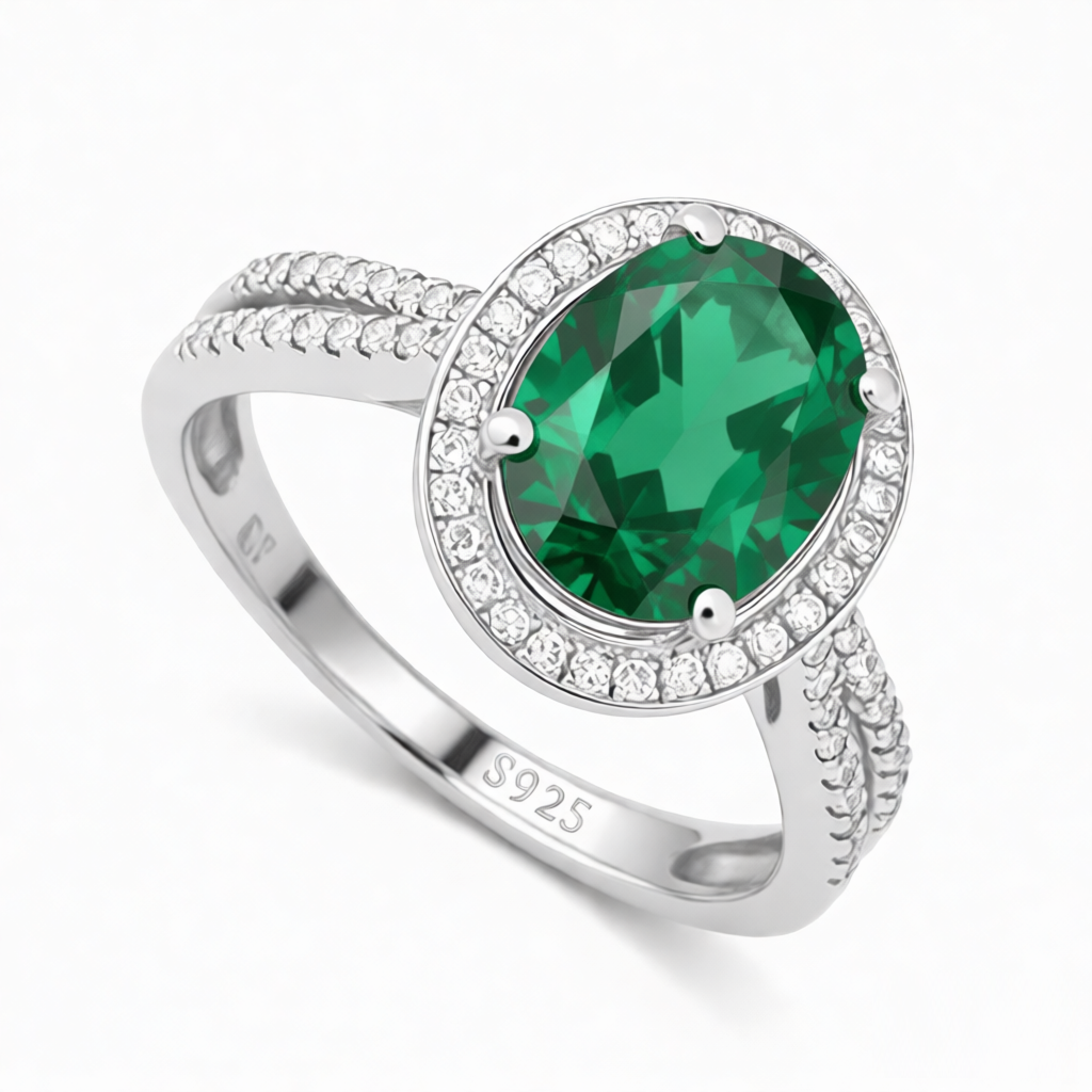 GRANDEUR OVAL LAB GROWN EMERALD RING R12061