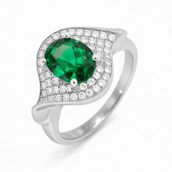 GRANDEUR OVAL LAB GROWN EMERALD RING R1209