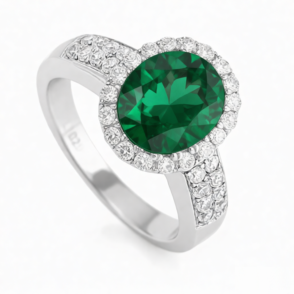 GRANDEUR OVAL LAB GROWN EMERALD RING R12111