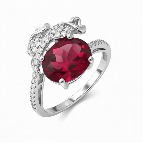 GRANDEUR OVAL LAB GROWN RUBY FLOWER RING R12080