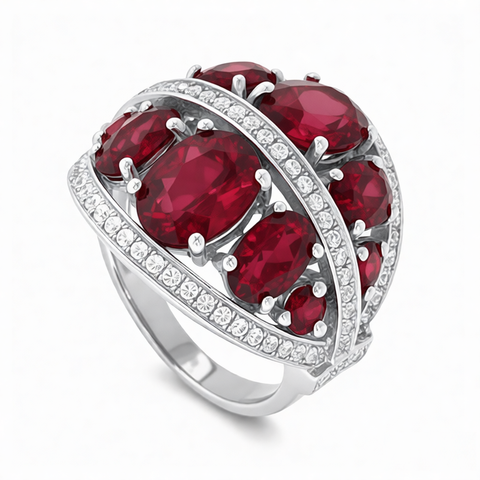 GRANDEUR OVAL LAB GROWN RUBY FLOWER RING R12102