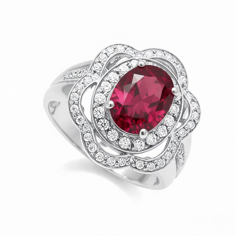 GRANDEUR OVAL LAB GROWN RUBY FLOWER RING R12108