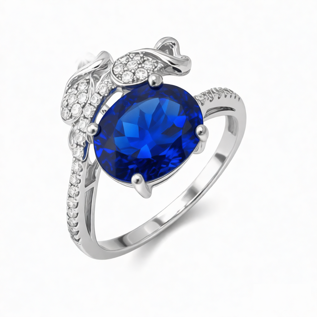 GRANDEUR OVAL LAB GROWN SAPPHIRE FLOWER RING R12081