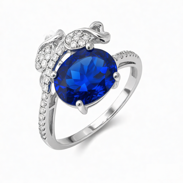 GRANDEUR OVAL LAB GROWN SAPPHIRE FLOWER RING R12081