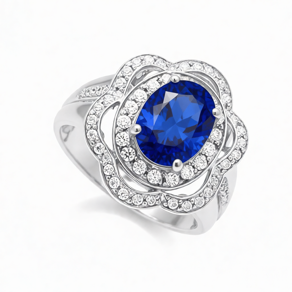 GRANDEUR OVAL LAB GROWN SAPPHIRE FLOWER RING R12109