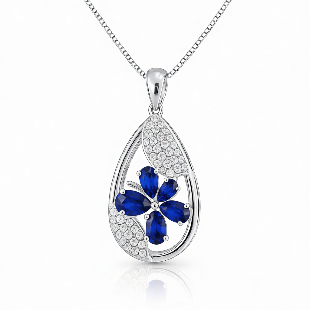 GRANDEUR OVAL PEAR LAB GROWN SAPPHIRE FLOWER PENDANT P12126