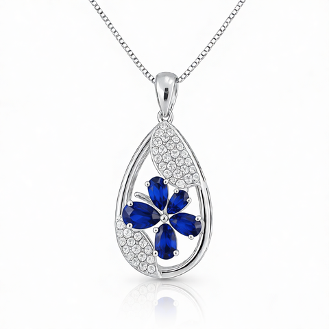 GRANDEUR OVAL PEAR LAB GROWN SAPPHIRE FLOWER PENDANT P12126