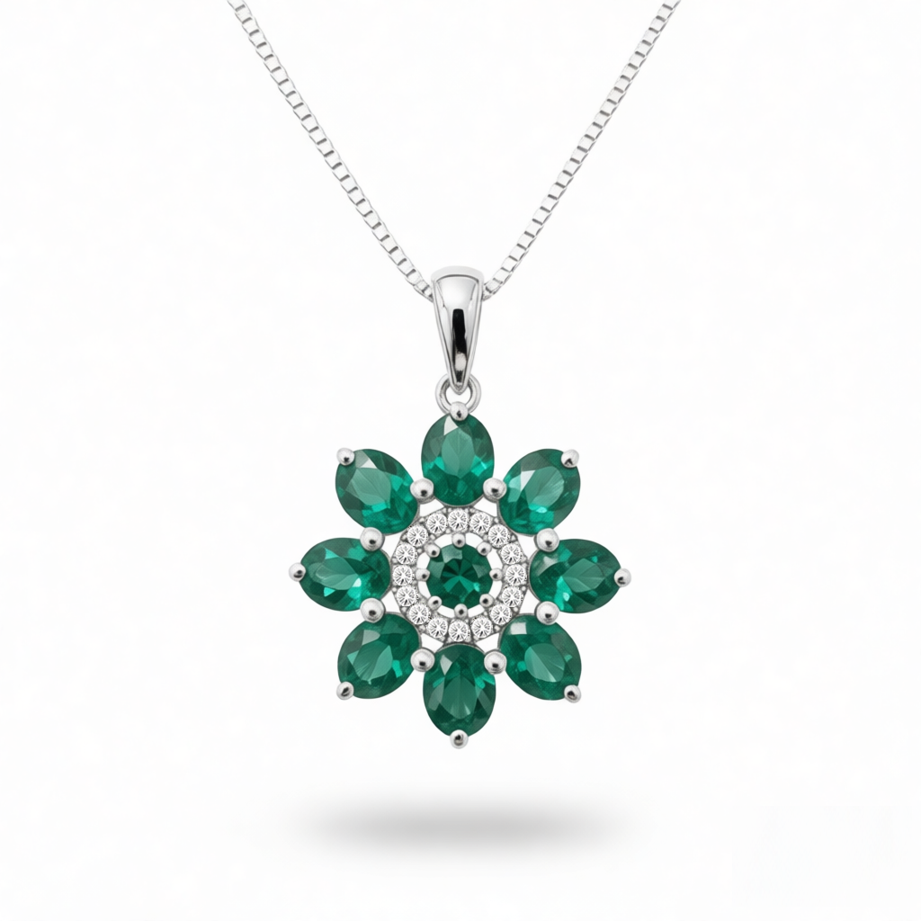 GRANDEUR OVAL ROUND LAB GROWN EMERALD PENDANT P12120A