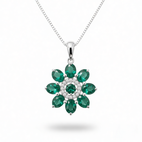 GRANDEUR OVAL ROUND LAB GROWN EMERALD PENDANT P12120A