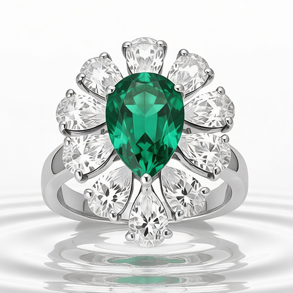 GRANDEUR PEAR LAB GROWN EMERALD RING R12057