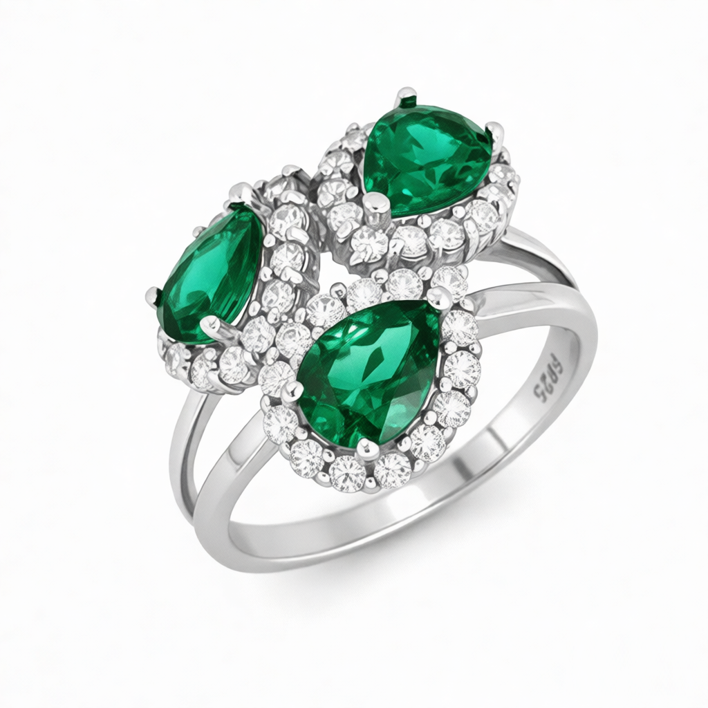 GRANDEUR PEAR LAB GROWN EMERALD RING R12070