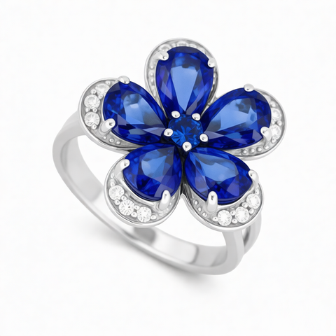 GRANDEUR PEAR LAB GROWN SAPPHIRE FLOWER RING R12075
