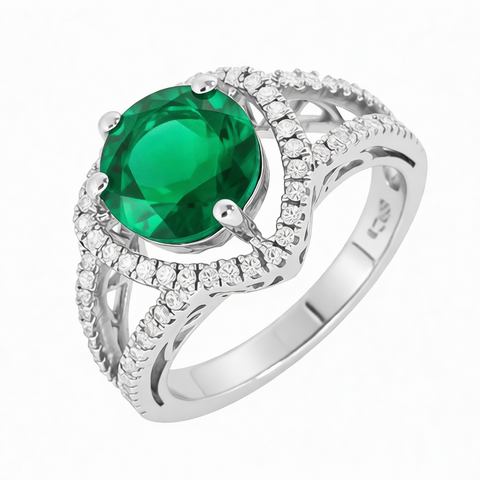 GRANDEUR ROUND LAB GROWN EMERALD RING R12014