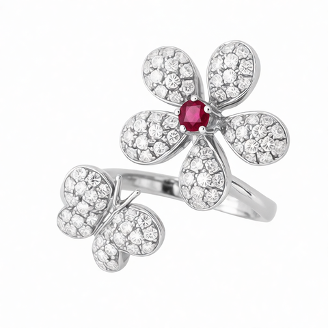 GRANDEUR ROUND LAB GROWN RUBY FLOWER RING R12019