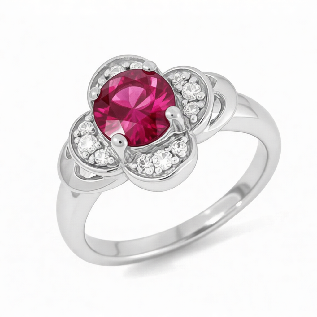 GRANDEUR ROUND LAB GROWN RUBY FLOWER RING R12039