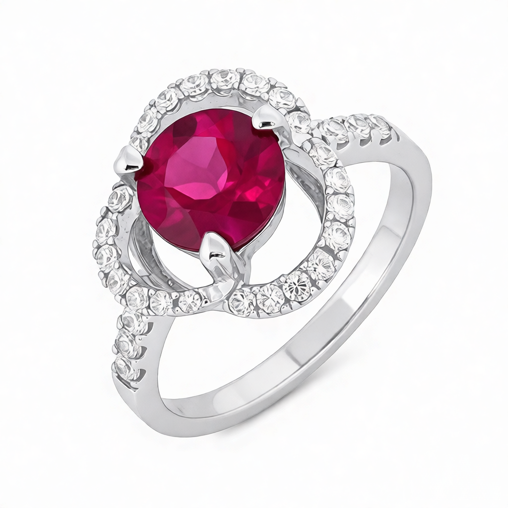 GRANDEUR ROUND LAB GROWN RUBY FLOWER RING R12042