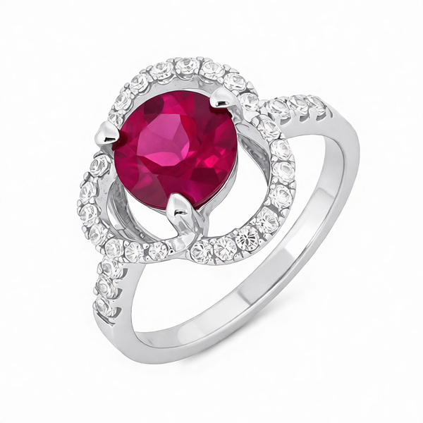 GRANDEUR ROUND LAB GROWN RUBY FLOWER RING R12042