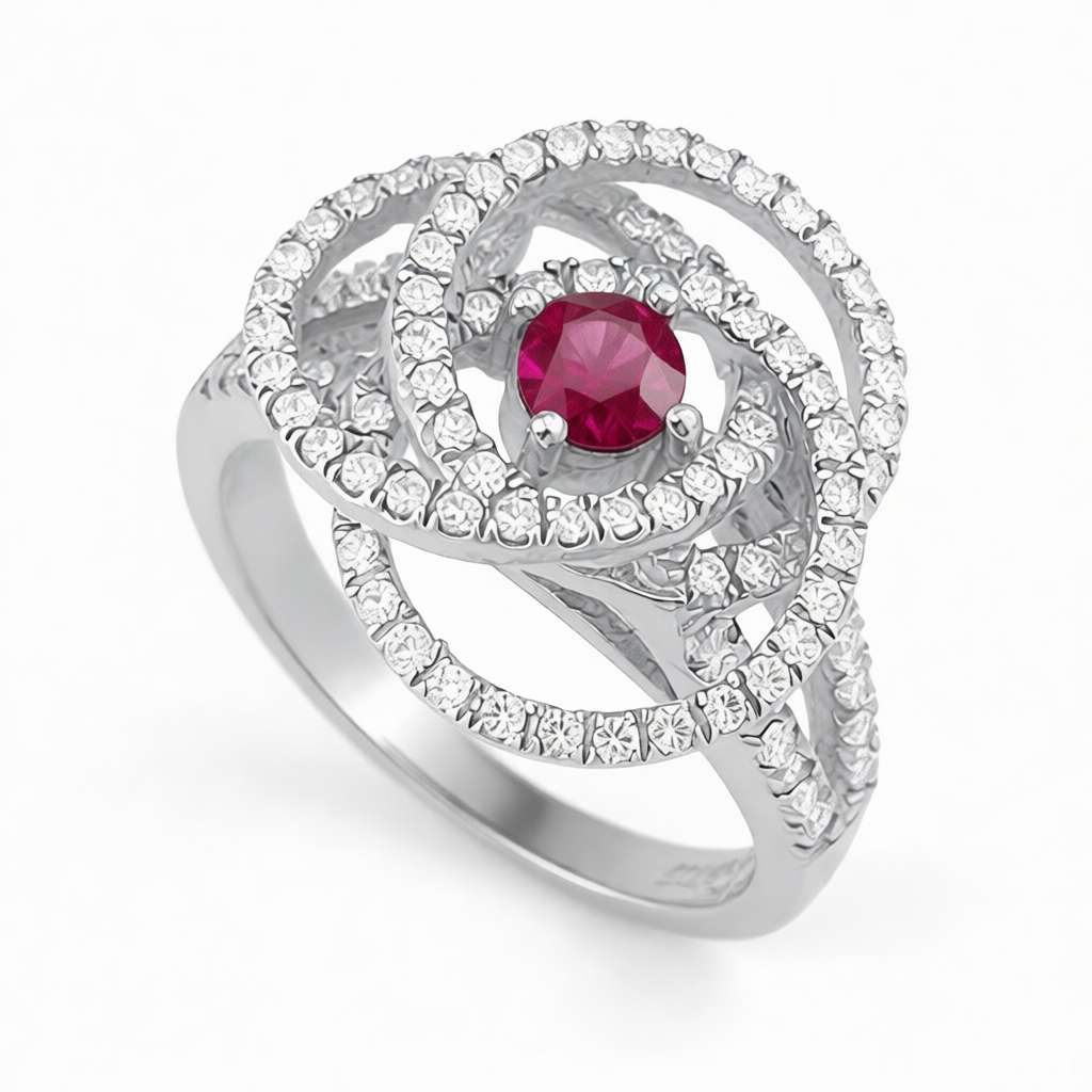 GRANDEUR ROUND LAB GROWN RUBY FLOWER RING R12063
