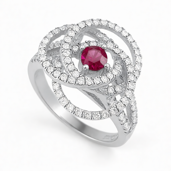 GRANDEUR ROUND LAB GROWN RUBY FLOWER RING R12063