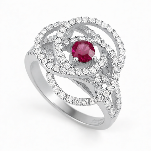 GRANDEUR ROUND LAB GROWN RUBY FLOWER RING R12063